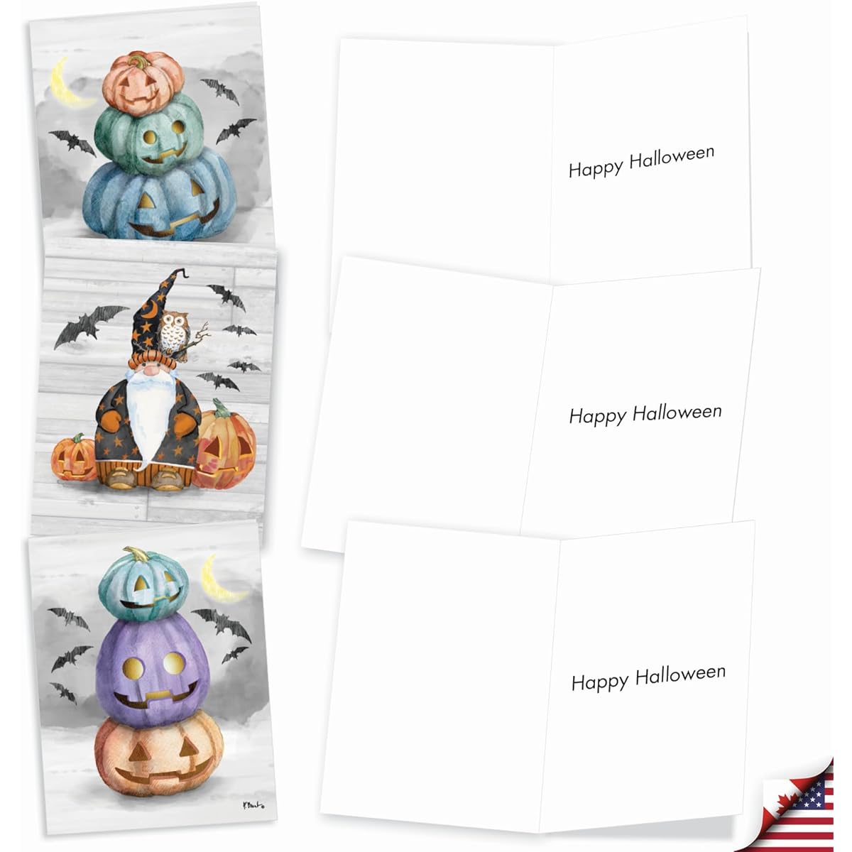 The Best Card Company - Assortment of 20 Halloween Cards with Envelopes (2 of each of 10 designs) - Assortment of Spooky Boxes (4 x 5.12 inches) - Gnomes and Pumpkins AM3374HWG-B2x10