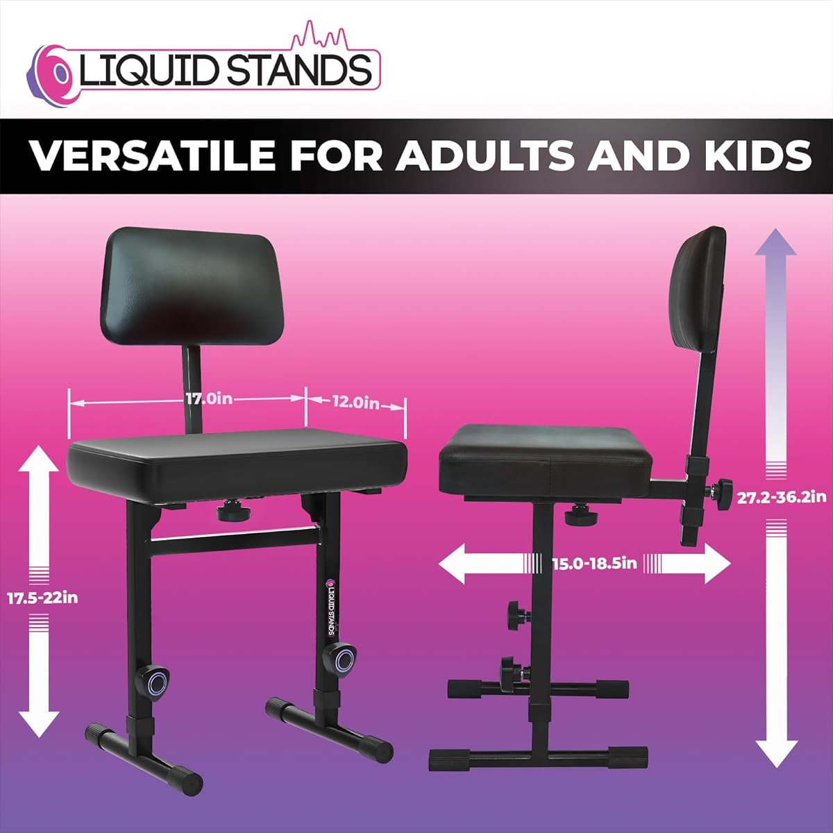 Liquid Stand Piano Bench Adjustable Stool - Music Keyboard Bench with Back Seat for Piano Keyboard Stand with Black Padded Cushion for Musicians Piano Stool Chair