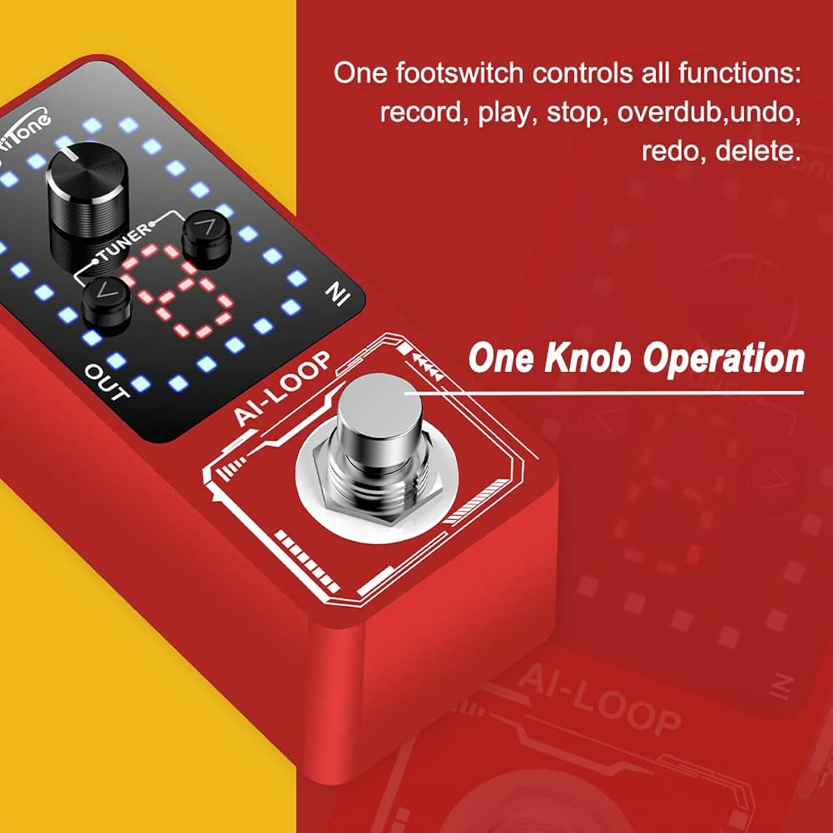 Guitar Looper Pedal with Tuner, 9 Loops, Effect Pedal with USB Cable, for Electric Guitar, Bass, Recording Time: 40 Minutes