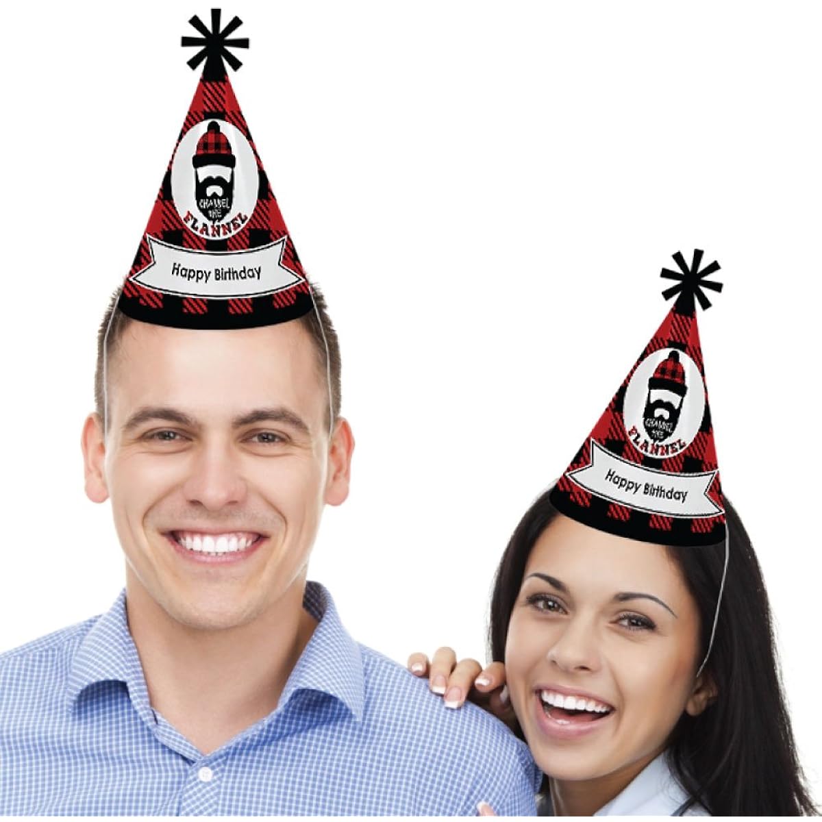 Lumberjack – Channel Flannel – Conical Buffalo Plaid Birthday Party Hats – 8 Count