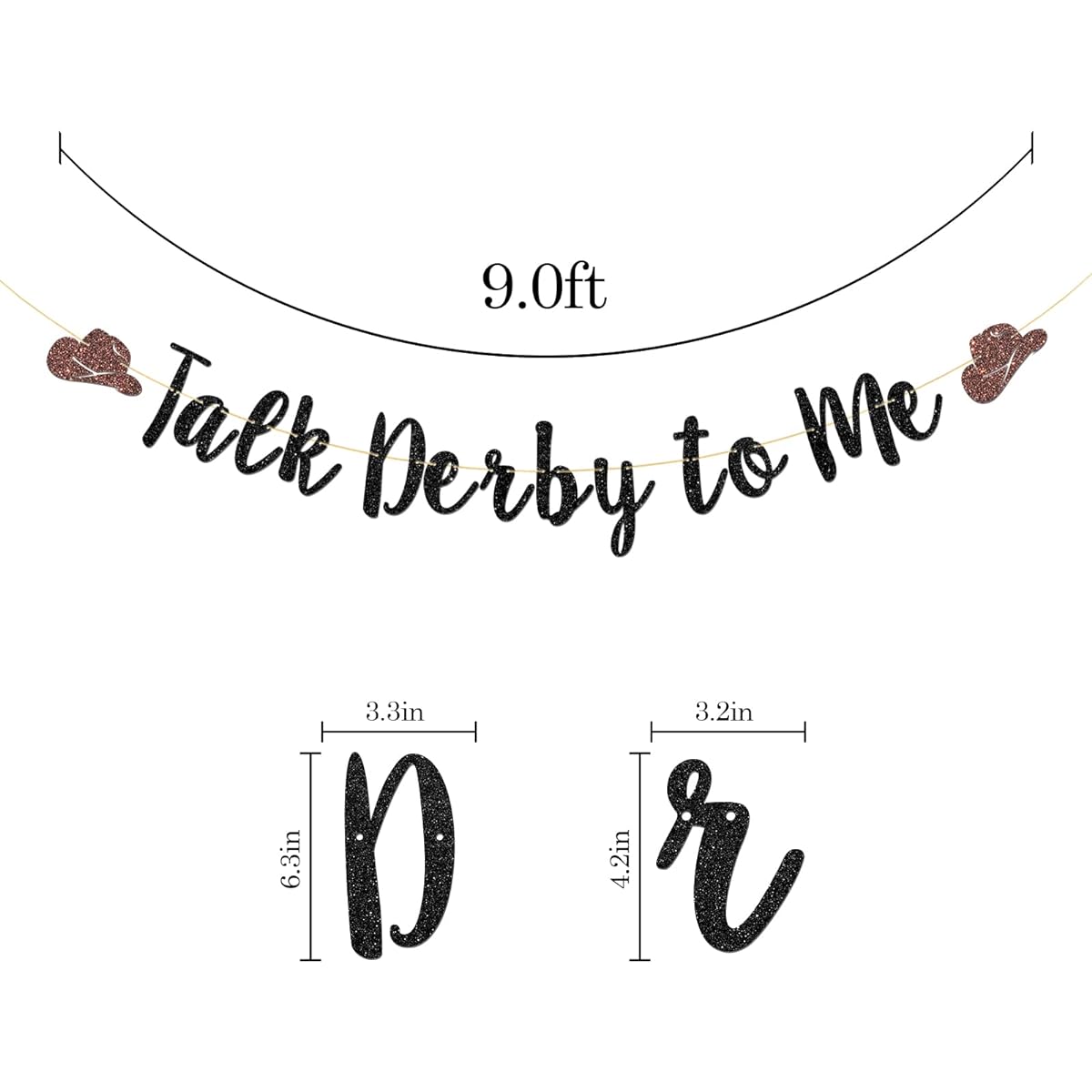 Talorine Talk Derby to Me Banner Western Theme 30th Birthday Garland Bunting Mexican Derby Party Decorations (Black Glitter)