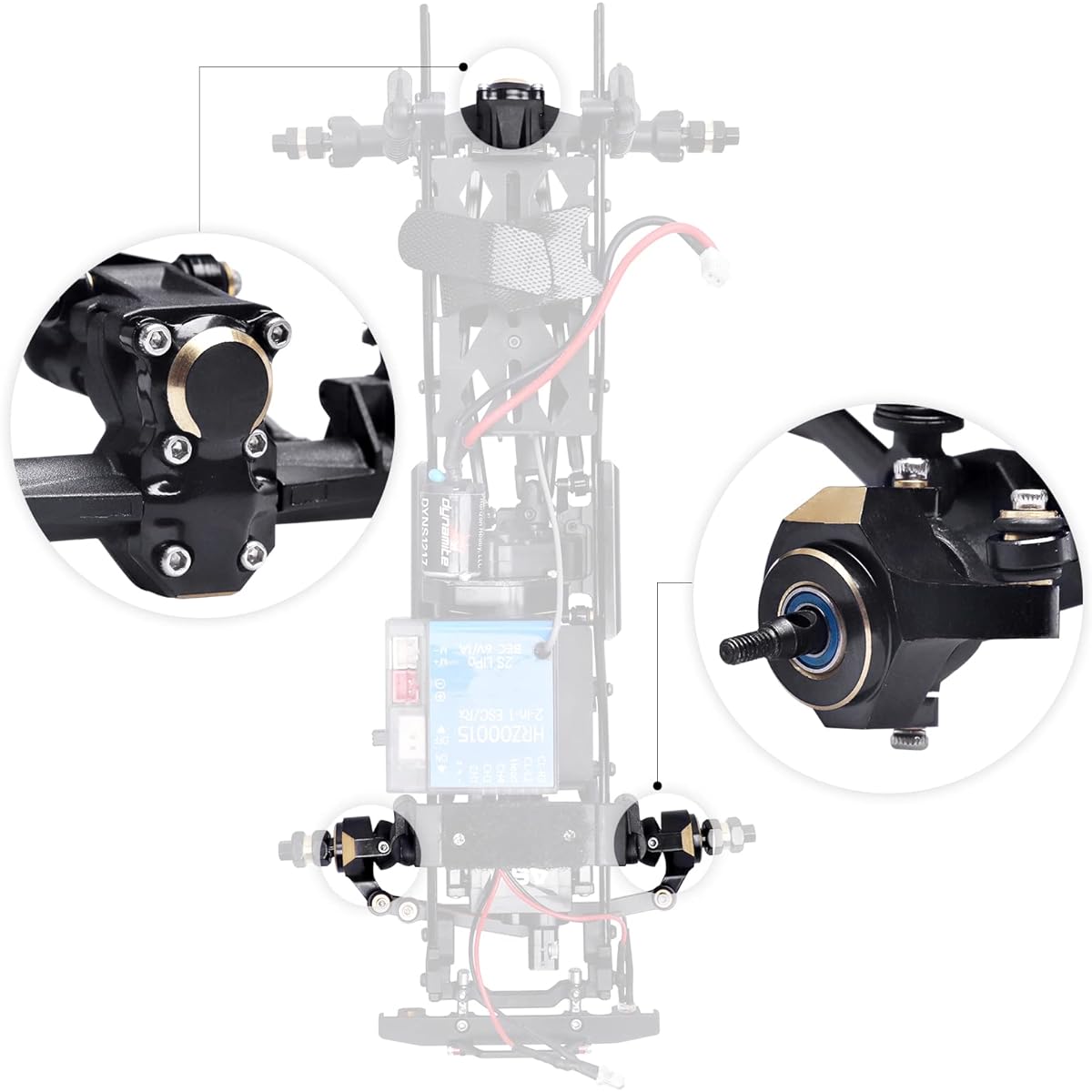 AllinRC Brass Differential Cover Front Rear Steering Knuckle Ball Bearing SCX24 Upgrade Kit Compatible with Axial SCX24 1/24 Scale RC Crawler Vehicle (Black Gold)