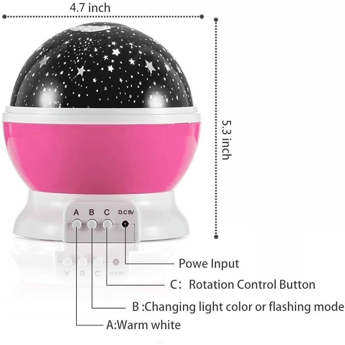 Night Light Lamp,Alenbrathy Star Projector Romantic LED Night light 360 Degree Rotation 4 LED Bulbs 9 Light Colour Changing with USB Cable for Birthday,Parties,Kids Bedroom or Christmas Gift.(Pink)