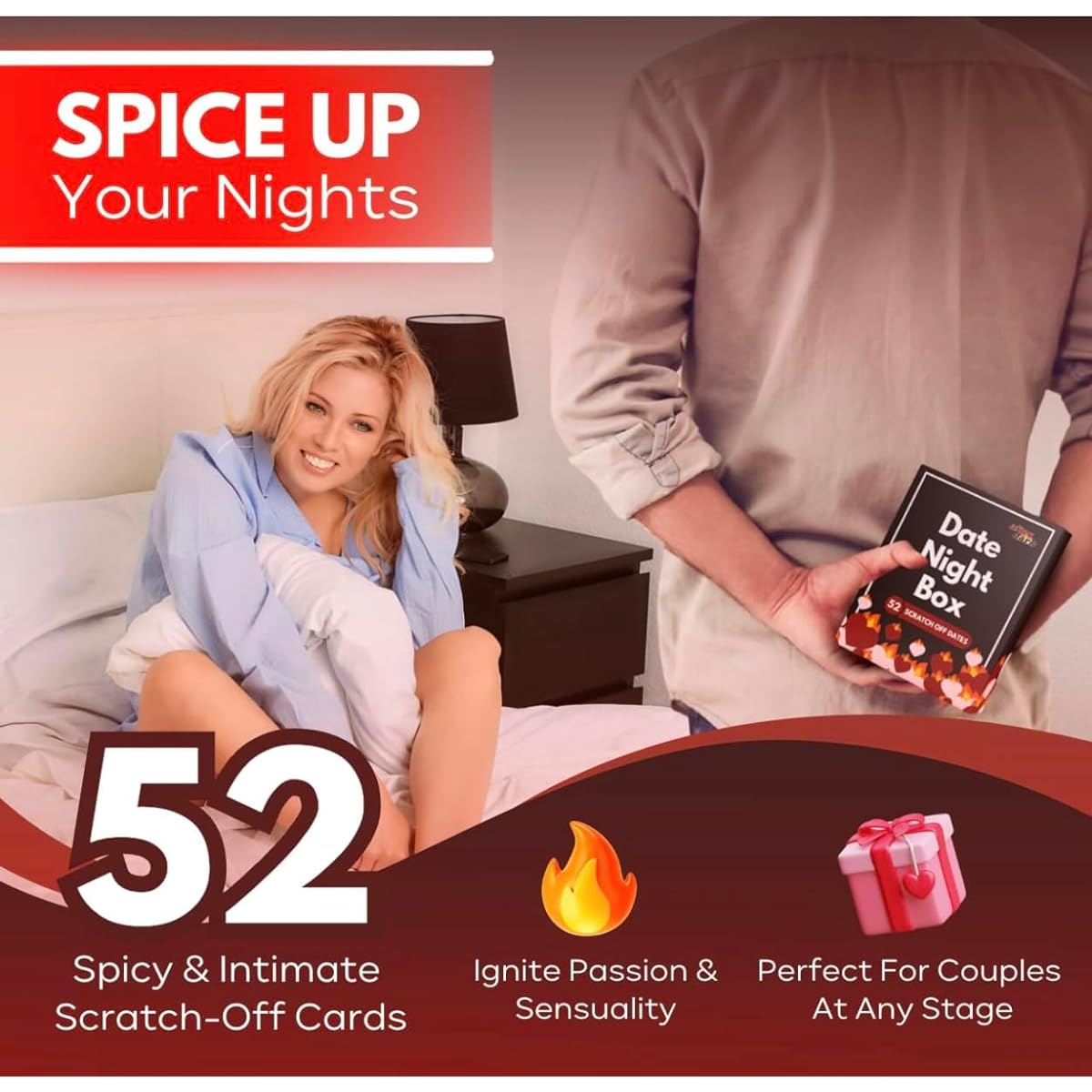Date Night Box: After Dark - 52 Spicy and Intimate Scratch-Off Date Ideas for Couples - Fun Card Game for Husband, Wife, Boyfriend, Girlfriend - Romantic Gift for Him, Her, Anniversary, Wedding