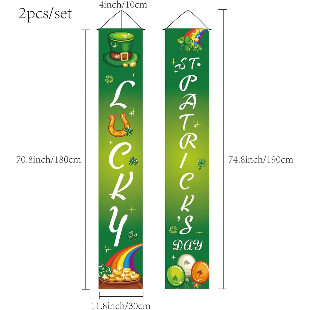 CREATCABIN St. Patrick's Day Porch Sign Shamrock Irish Banner Lucky St. Patrick's Day Hanging Banner Green Decorations for Holiday Home Indoor Outdoor Classroom Office Decor 11.8 x 71 Inch