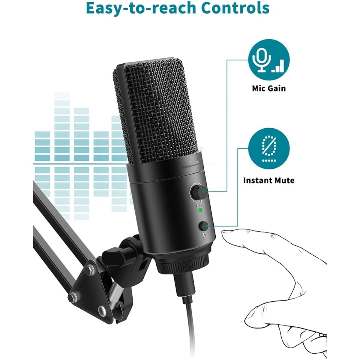 Microphone, Game Streaming Microphone Kit Suitable for PC Computer, Boom Mute Button and Gain, Podcast Recording Studio Mic (A, One Size)