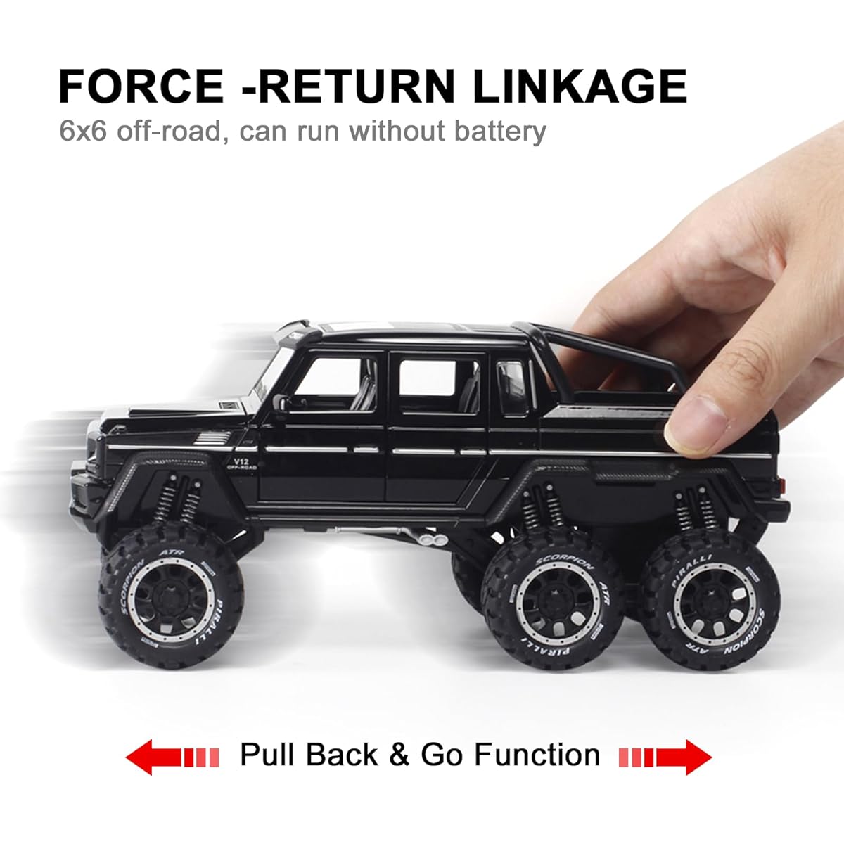 Metal Truck Model Car Toy - 6x6 Off-Road Creative Decorative Model Diecast Truck with Sound and Light for Kids Ages 3+ (Black)