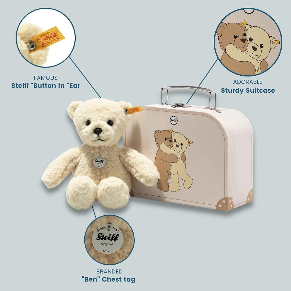 Steiff Teddy Bear Mila Teddy Bear in Suitcase 21cm Steiff Teddy Bear Mila Suitcase Plush Toy
