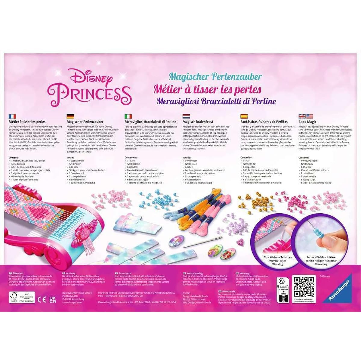 Ravensburger 23540 Magic Pearl Magic Disney Princesses - Make magical bracelets from colorful beads, creative craft set for children aged 5 and up