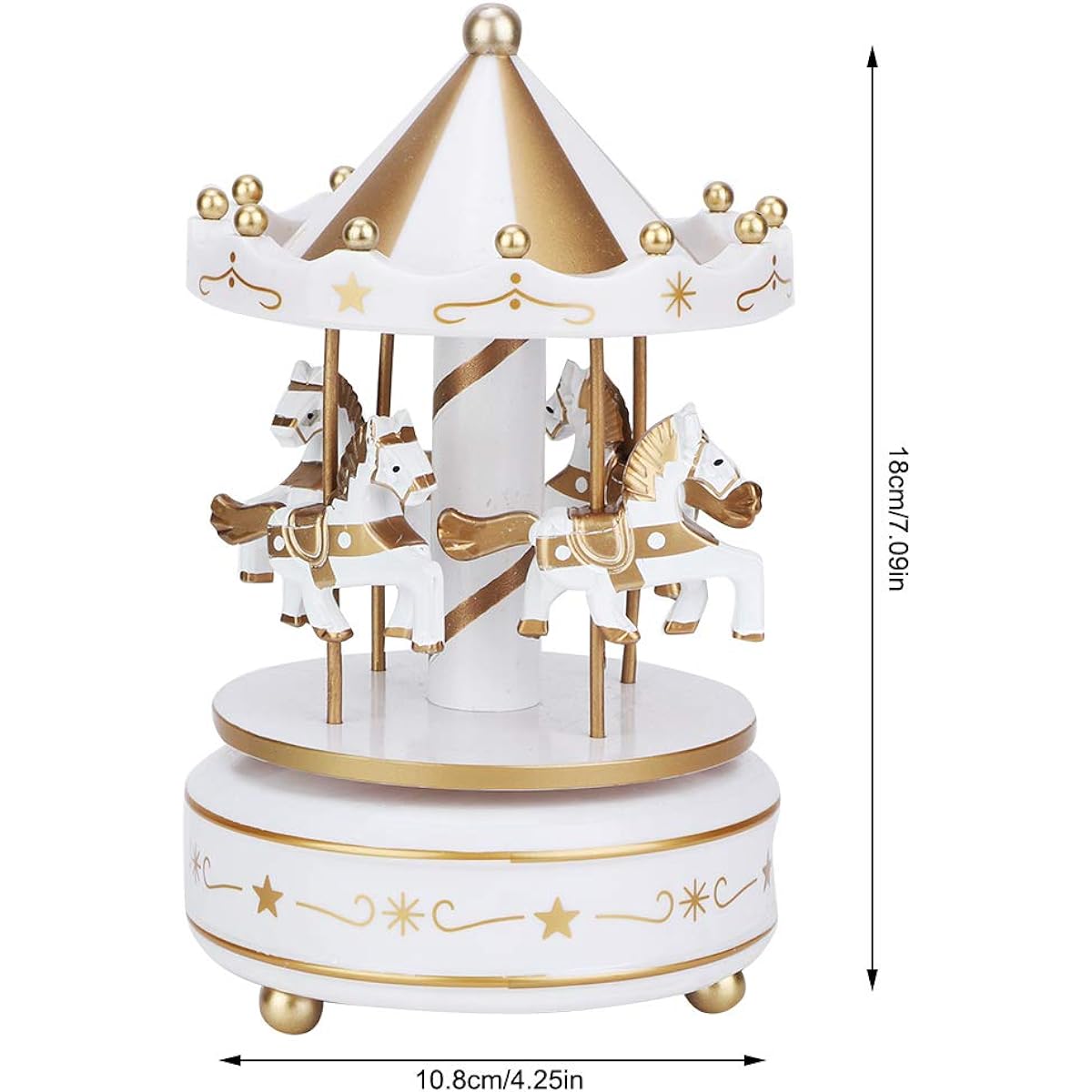 Tyenaza Carousel Music Box Carousel Cake Topper Horse Music Box Merry-Go-Round Music Box Carousel Gift Christmas Wedding Birthday Gift Decoration (White)