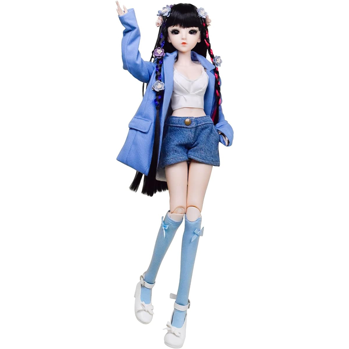 Proudoll 1/3 BJD Doll 60cm 24inch SD Ball Jointed Doll Fashion Girl Handmade DIY Doll Wig Tank Denim Short Suit Stockings Shoes