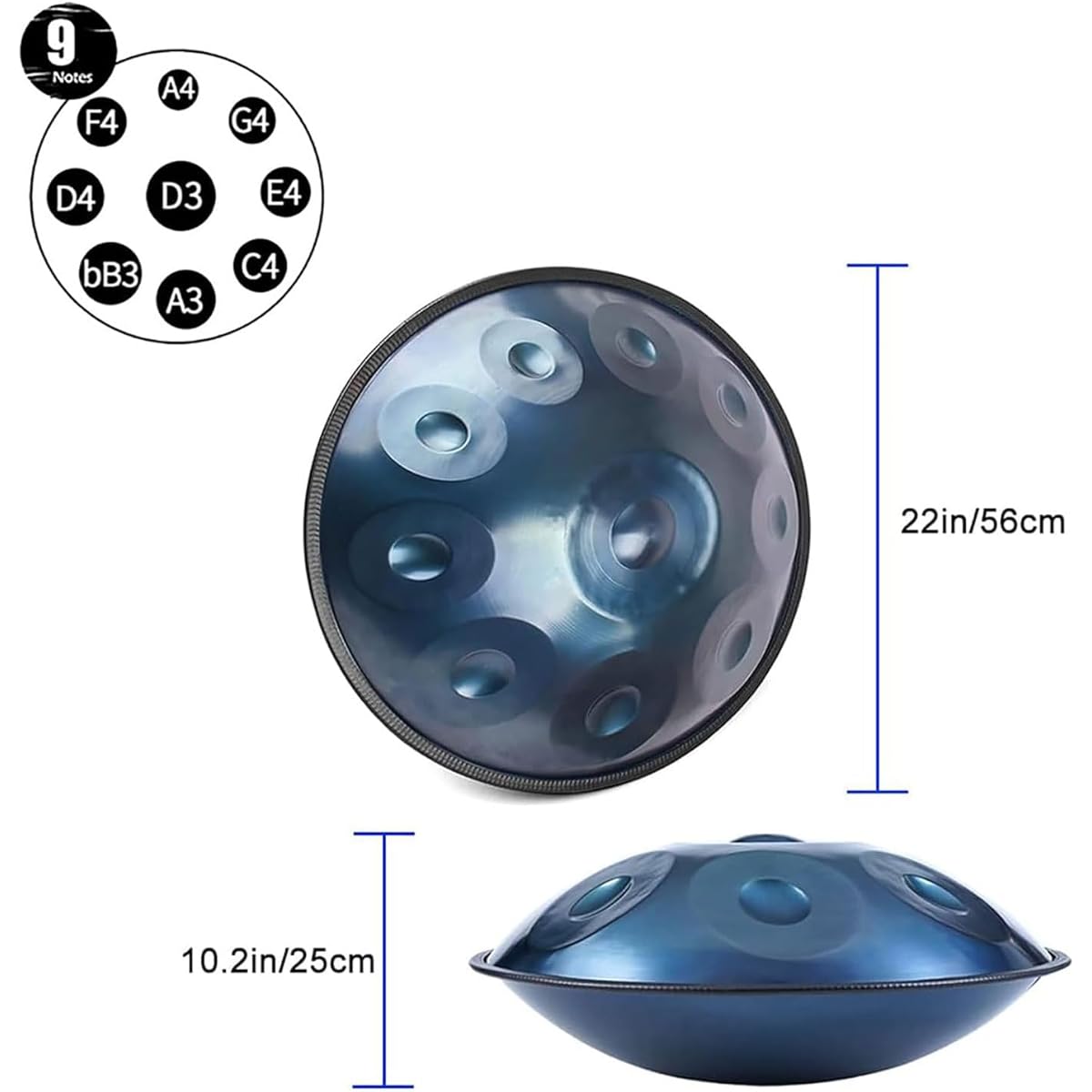 9 Notes Handpan Drum, 22 Inch D Minor 440HZ Harmonic Percussion with Soft Handpan Bag, 2 Handpan Drum Test Mallets, Hand Drum Stand, for Sound Healing, Personal Meditation, Yoga
