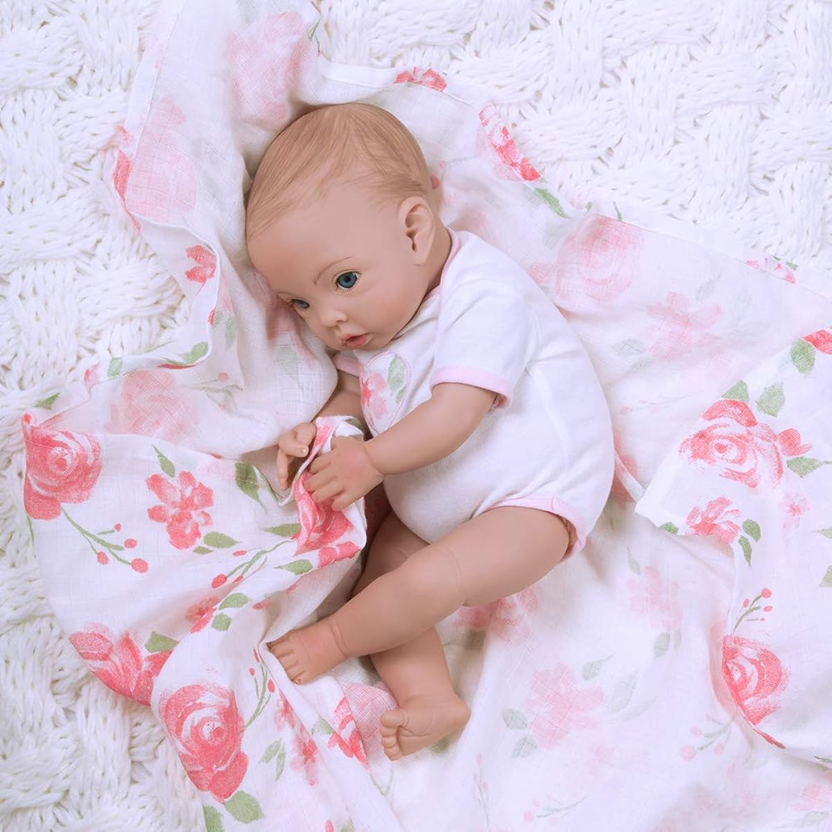 Paradise Gallery Newborn Doll 16" Reborn Primmy, Swaddlers: Rose Petals, 3+ Safety, 4 Piece Set