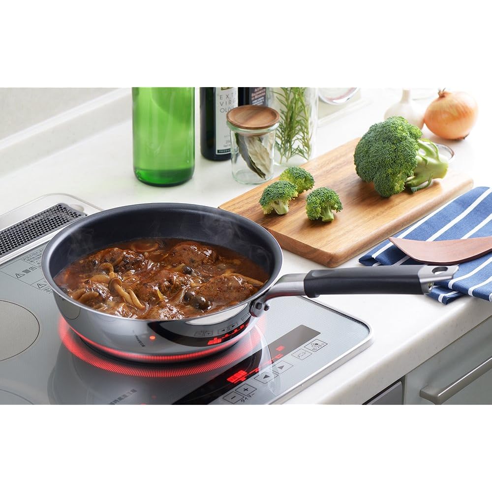 Yoshikawa Made in Japan Frying Pan Deep 24cm Alsus 4 Silver SJ2368