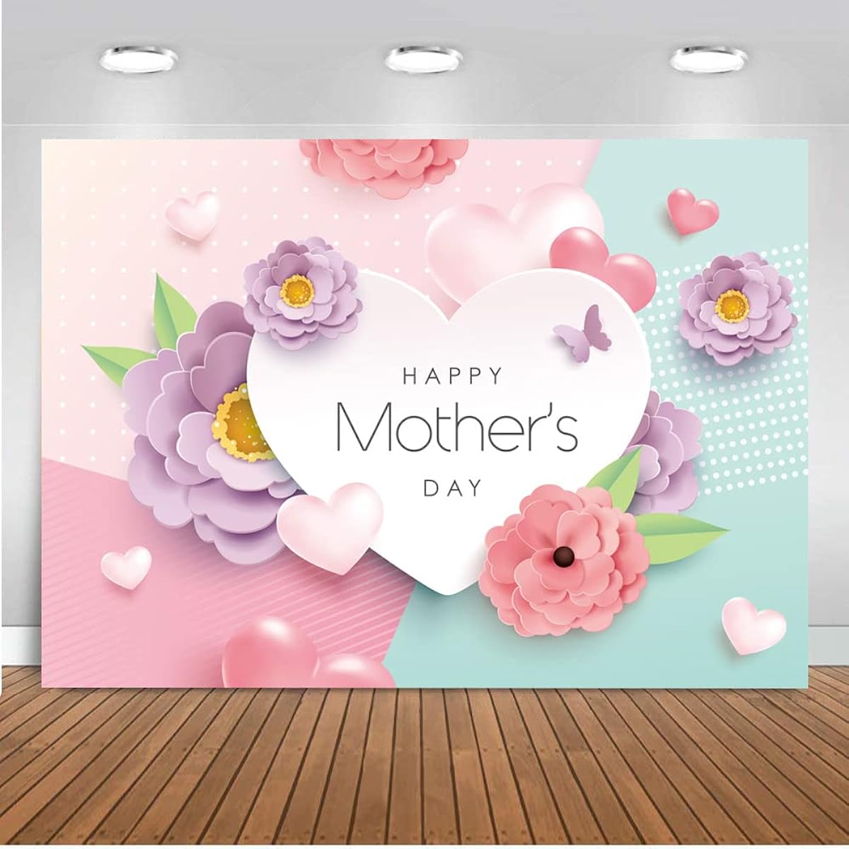 DHXXSC 8x6ft Happy Mother's Day Backdrop Pink Love Flower Photography Background Mother's Day Party Banner Mother's Day Photo Background DH-300