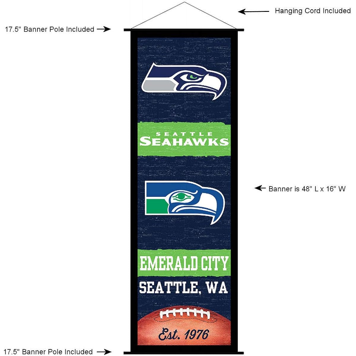 Seattle Seahawks banner and scroll sign.