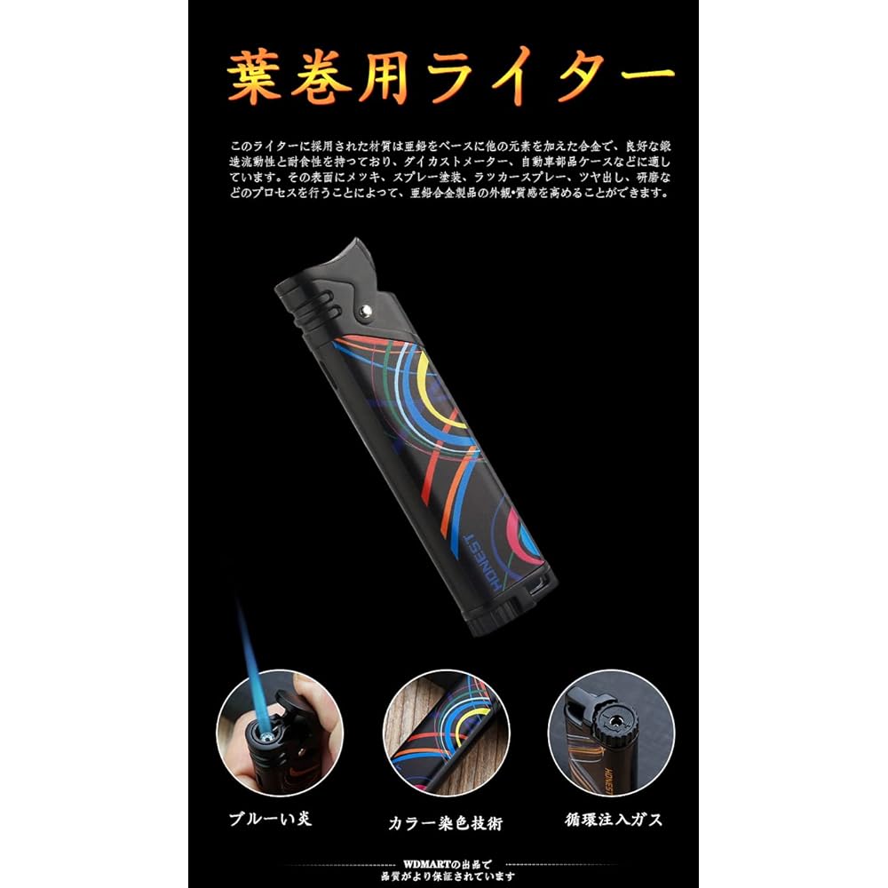 WDMART Stylish Windproof Gas Lighter Metal Refillable Lighter Butane Injectable Lighter Turbo Jet Lighter Can be placed in a cigarette case (Product does not contain gas) (Black Nickel)