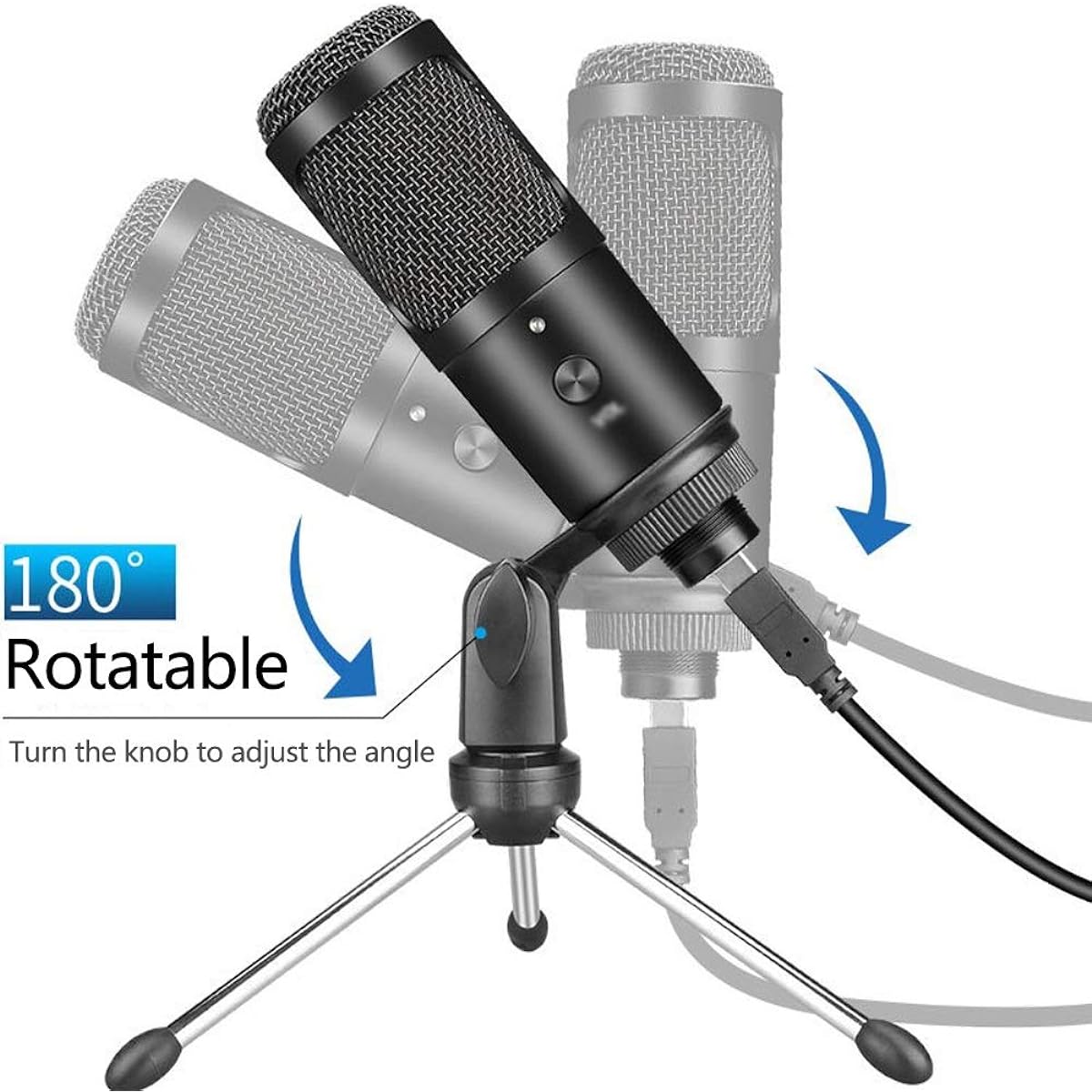 Microphone Condenser Microphone Computer USB Port Studio Microphone for PC Sound Card Professional Karaoke Microphone DJ Live Recording (A)