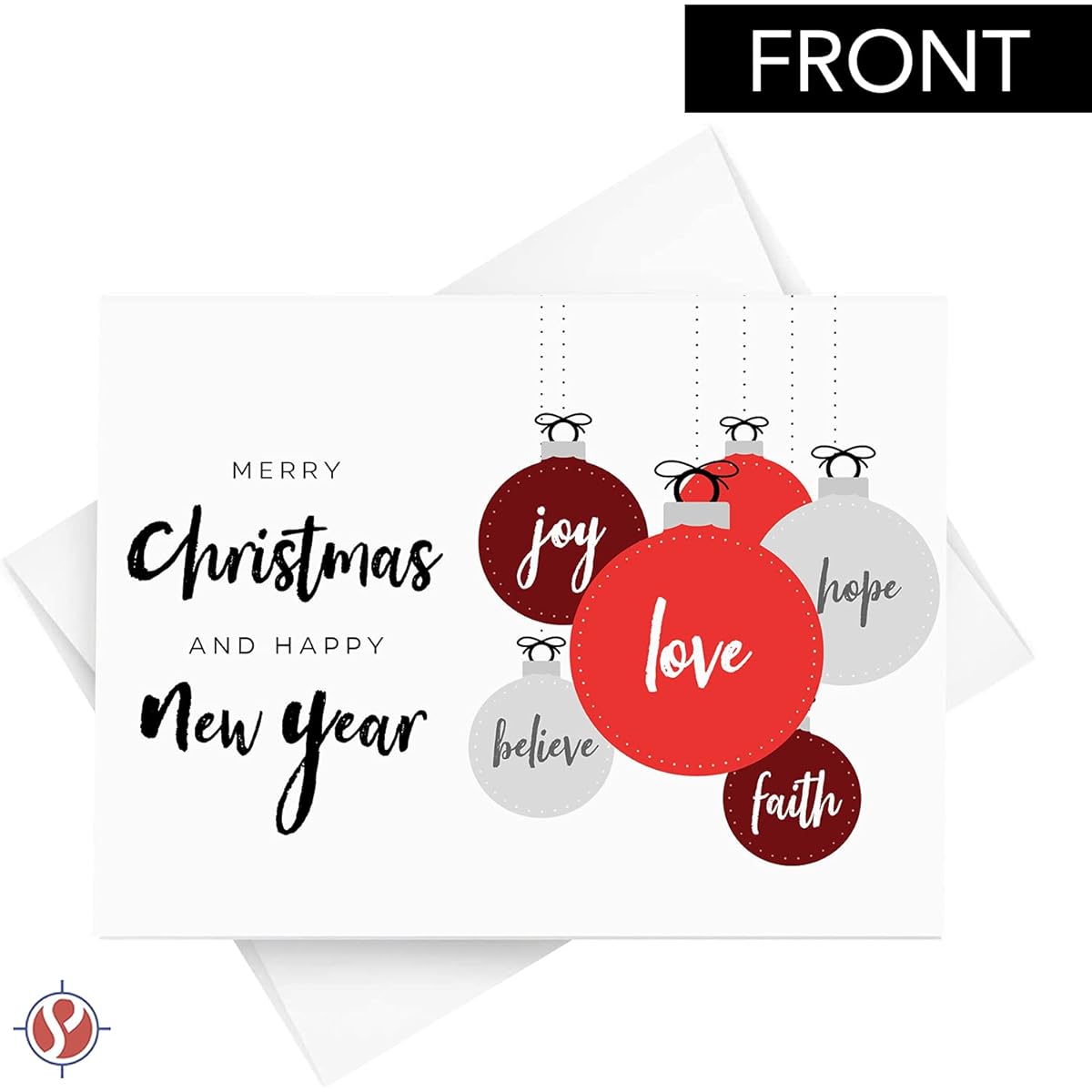2022 Merry Christmas and Happy New Year – Love Faith, Hope, Joy Believe Greeting Cards for Christmas New Year Holidays | 4.25 x 5.5 (A2 Size) | 25 Cards and 25 Envelopes
