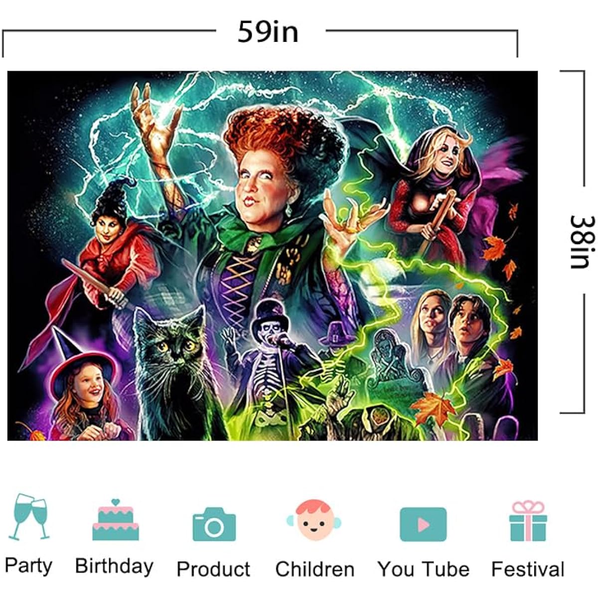 Hocus Pocus Halloween Party Supplies,Hocus Pocus Baby Shower Banner for Party Decorations 5x3ft