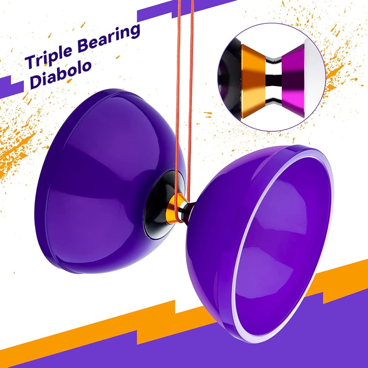 Pro Diabolo Triple Bearing Chinese Yoyo Medium 5 Inch Purple Chinese Yoyo Diabolo Toy Big Yoyo Diabolo 2 Carbon Sticks 1 Drawstring Bag 2 Diabolo Strings