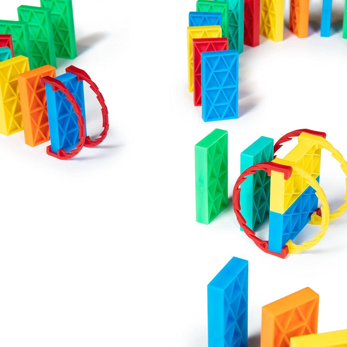 Bulk Dominoes Kinetic Domino Kit Domino Set STEM STEAM Small Toys Family Games Kids Toys Games Building Topping Rings Chain Reaction Set (225 Pieces)