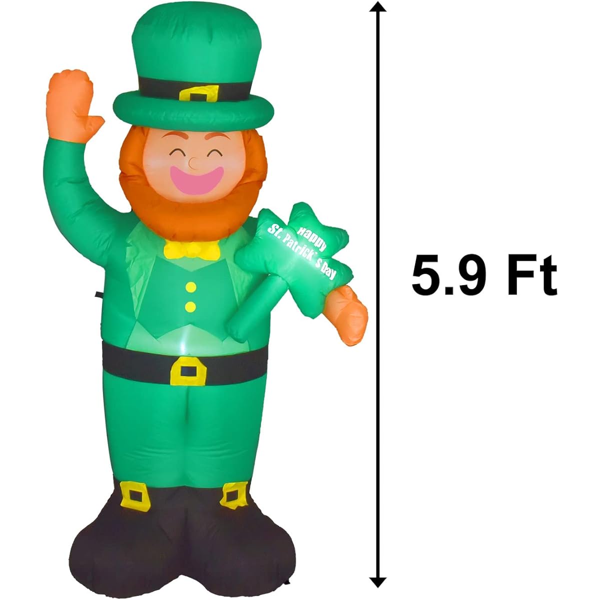 Nifti Nest 5.9ft Inflatable Leprechaun with LED Lights - St. Patrick's Day Inflatable with Built-in LED Explosive Lights for Lucky Day Indoor Outdoor Yard Garden Holiday Decorations
