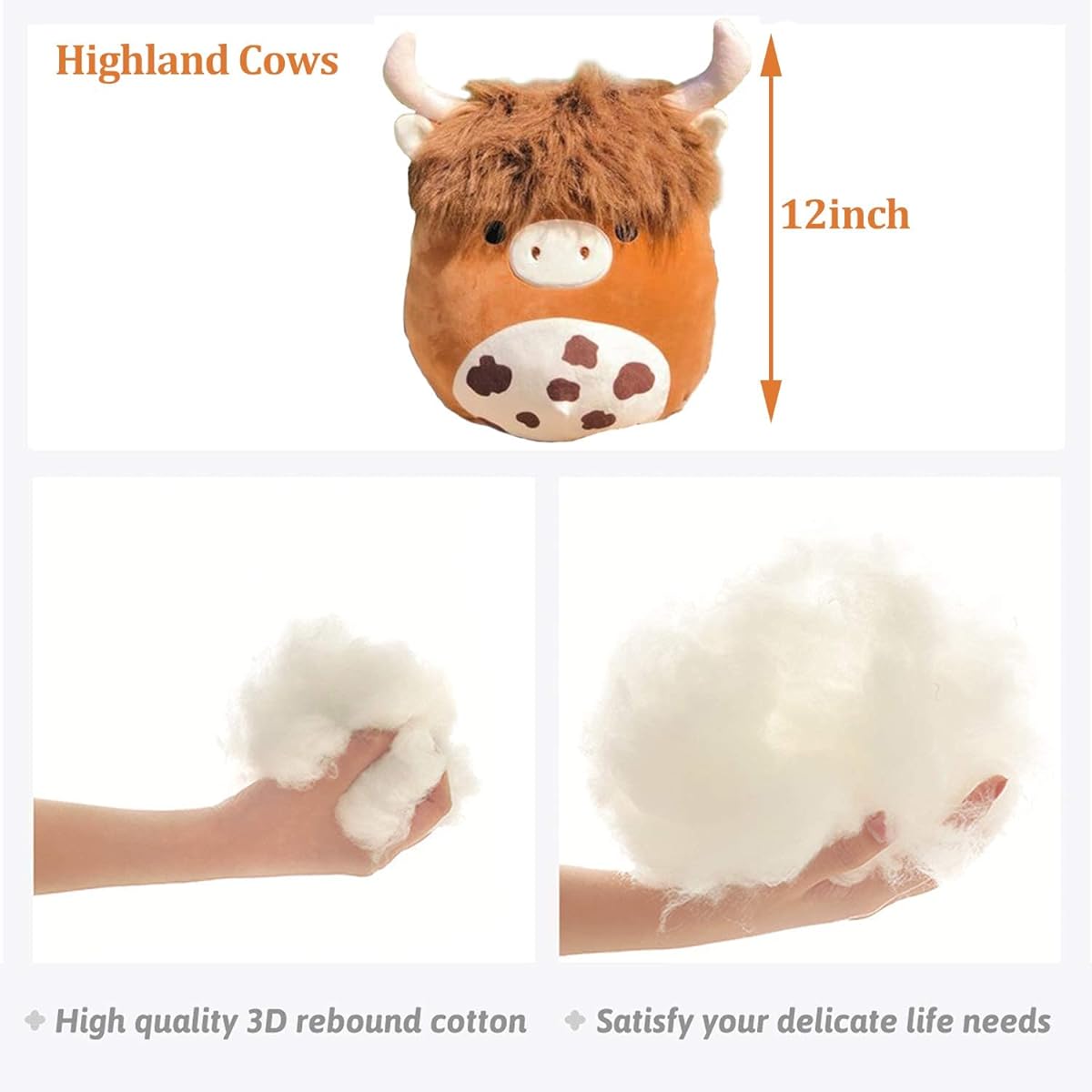 15 Inch Scottish Highland Cow Plush Toy Cute Soft Highland Cow Stuffed Pillow Cute Brown Fluffy Cow Stuffed Animal for Kids Girls Boys Birthday Valentine's Day