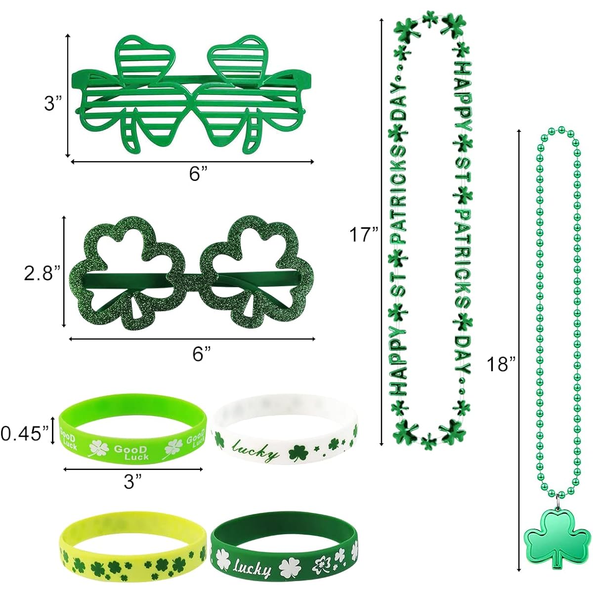 42pcs St. Patrick's Day Party Favors Set, St. Patrick Shamrock Headbands, Boppers, Shamrock Beads Necklace, Rubber Bracelet, Clover Necklace, Shamrock Lucky Green, Silicone Wristbands, Bracelets for St. Patrick Irish Party Decorations