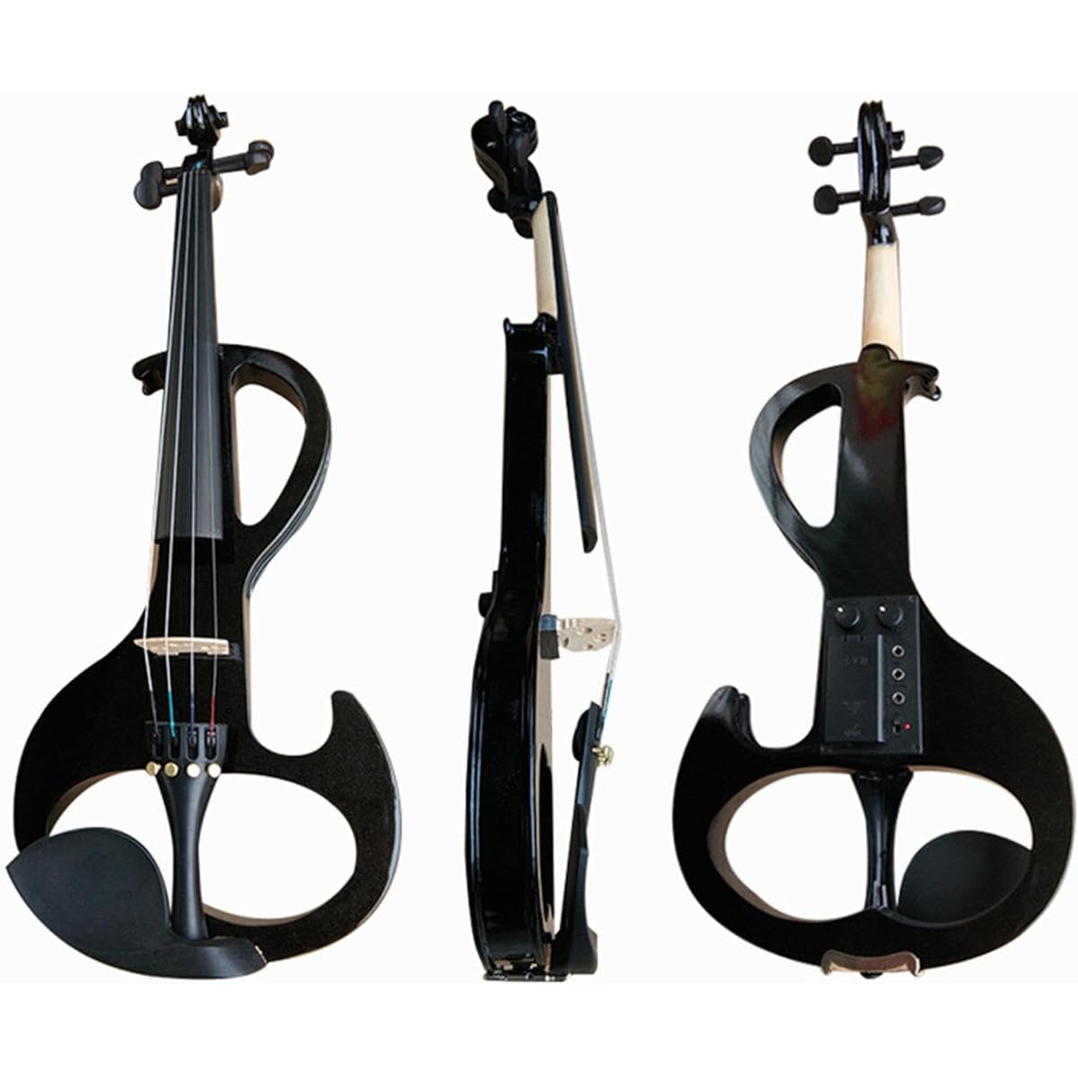 Perfk Electric Violin, Solid Wood Silent Electric Violin Instrument and Violin Bow 4/4 Size with Fittings for Beginners, Black Blue