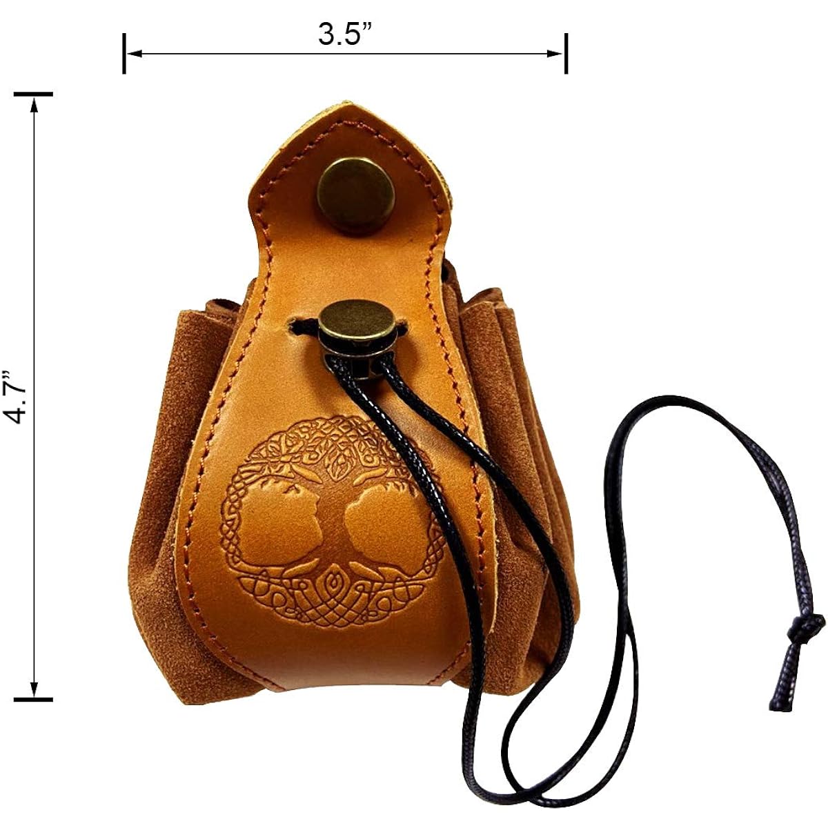 Rollooo Celtic Tree DND Gift Dice Bag with Drawstring & Buttoned Tray Genuine Leather Dice Pouch for D&D Dice Jewelry Coins & Small Accessories