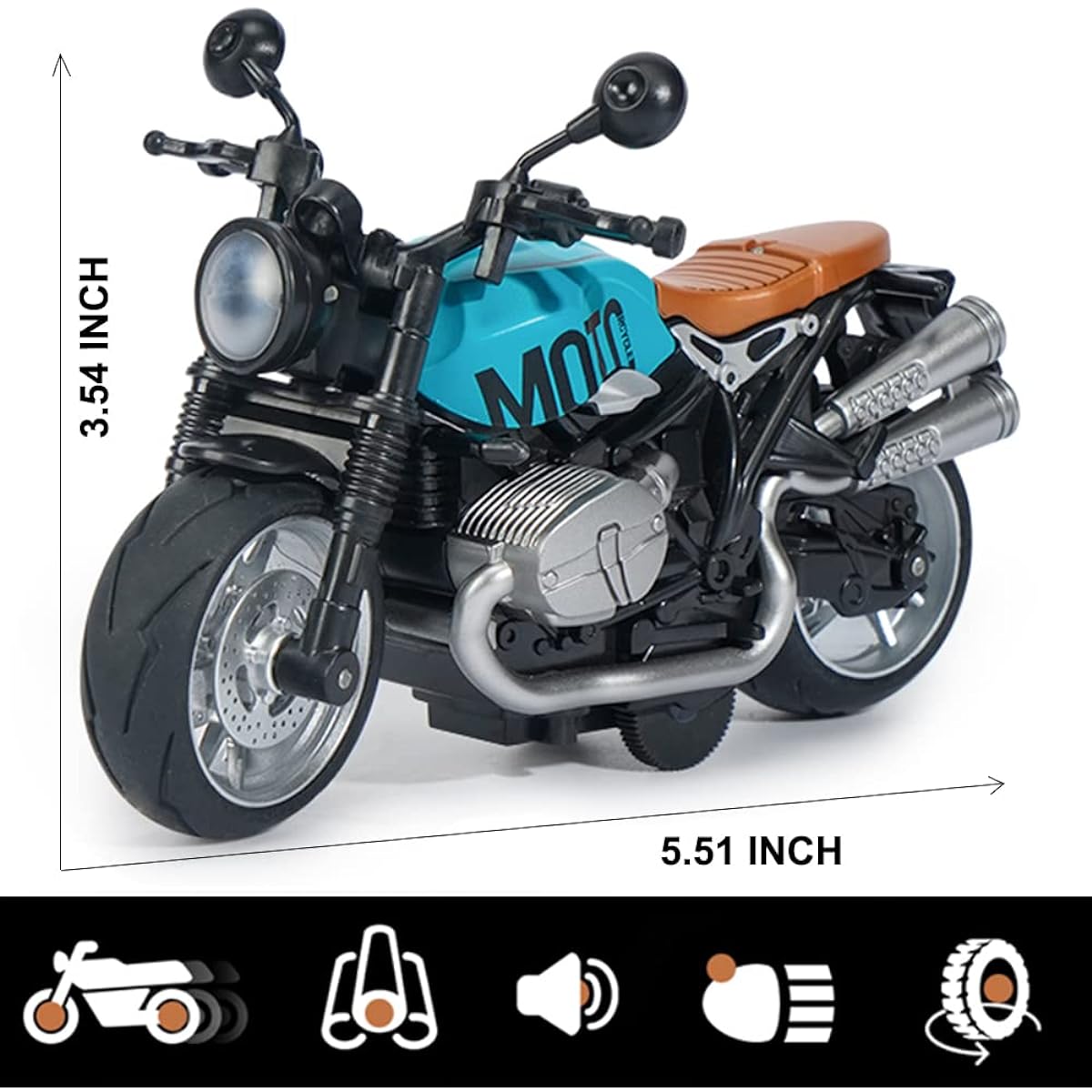 Gilumza Pull Back Motorcycle Toy Small Gift with Music Light Latte Motorcycle Toy for Kids Boys Age 3-8 (Blue)
