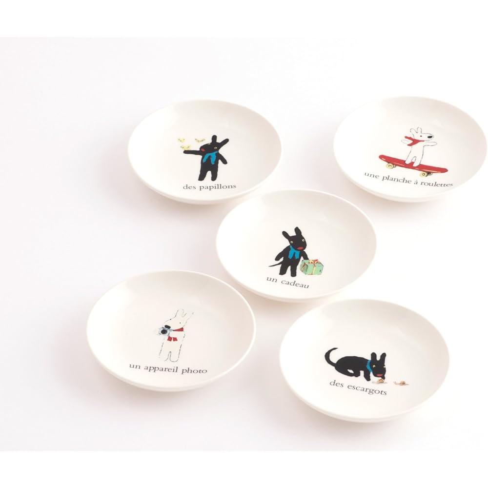 Lisa and Gaspard Small Plates, Set of 5, Unbreakable Plates, Hard Ceramic, Gifts, Petit Plate with Changed Picture, Diameter 11cm, Made in Japan (Nikko Co., Ltd.)