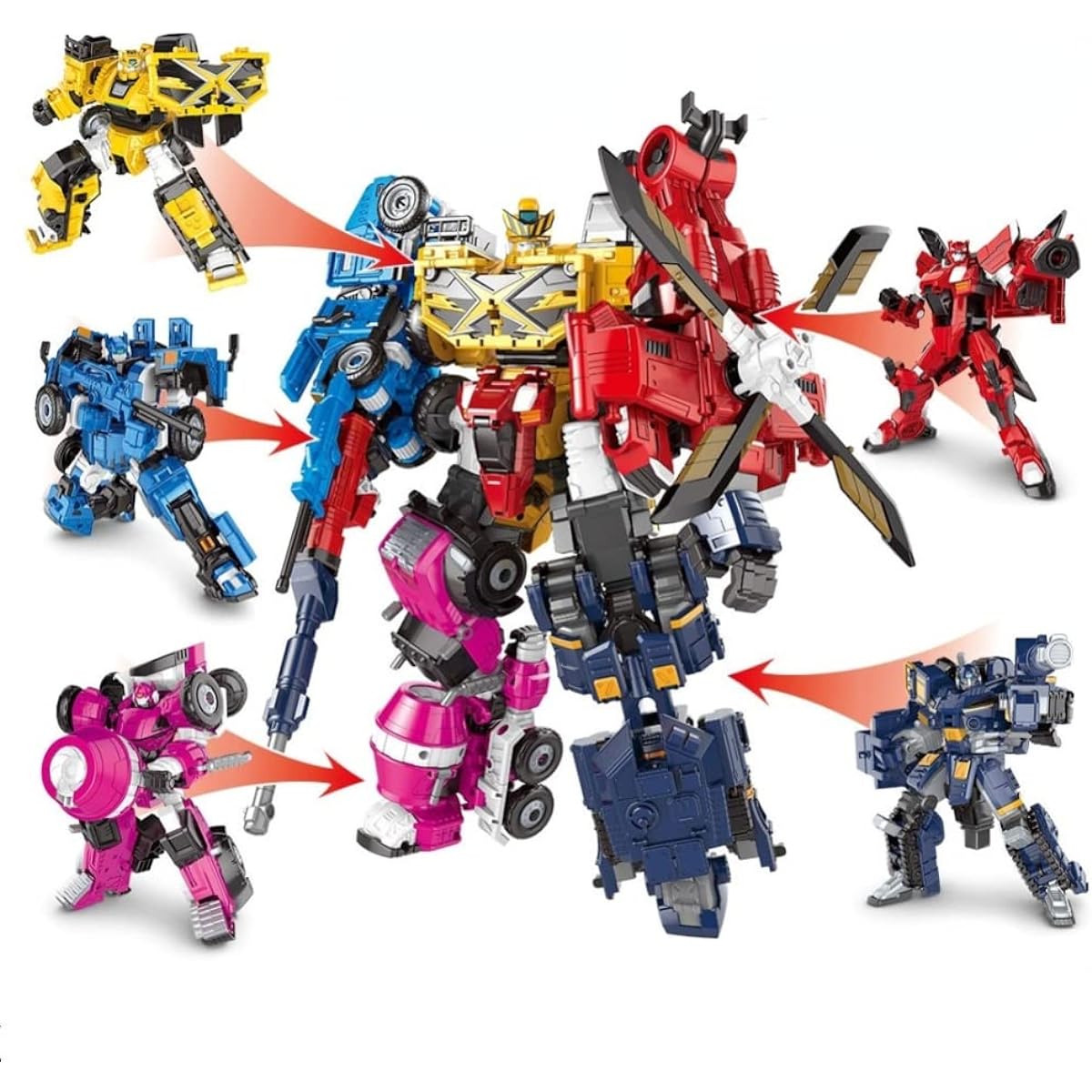 Children's Transforming Car Toy Transforming Robot Action Doll Boys Toy 5in 1 Assembly Mecha Robot Children's Gift (B(4 in 1))