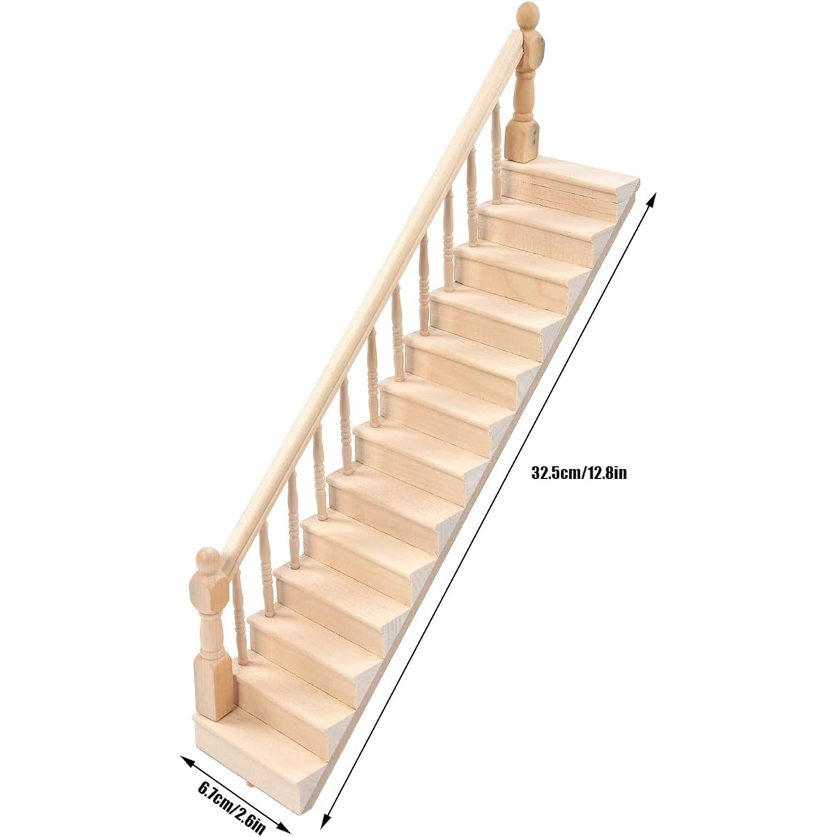 Dollhouse Stairs Glossy 12 Scale Stairs Dollhouse Stairs Rounded Corners Birch Wood DIY Vivd Cute 1/12 Scale Miniature Stairs for Crafts (Left Armrest)