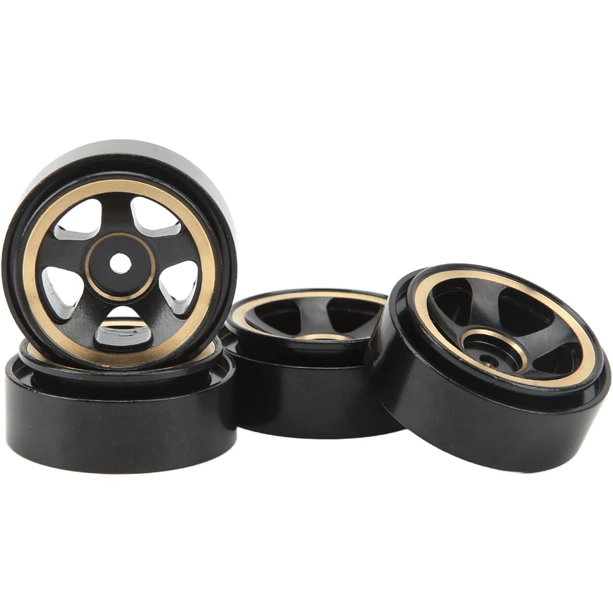 RC Beadlock Wheel Rims, 4pcs Durable Beadlock RC Wheel Rims Set Heavy Duty Aluminum Alloy Brass Wheel Hubs RC Crawler Upgrade Parts for FMS FCX24 1/18 1/24 Climbing Car (1#)