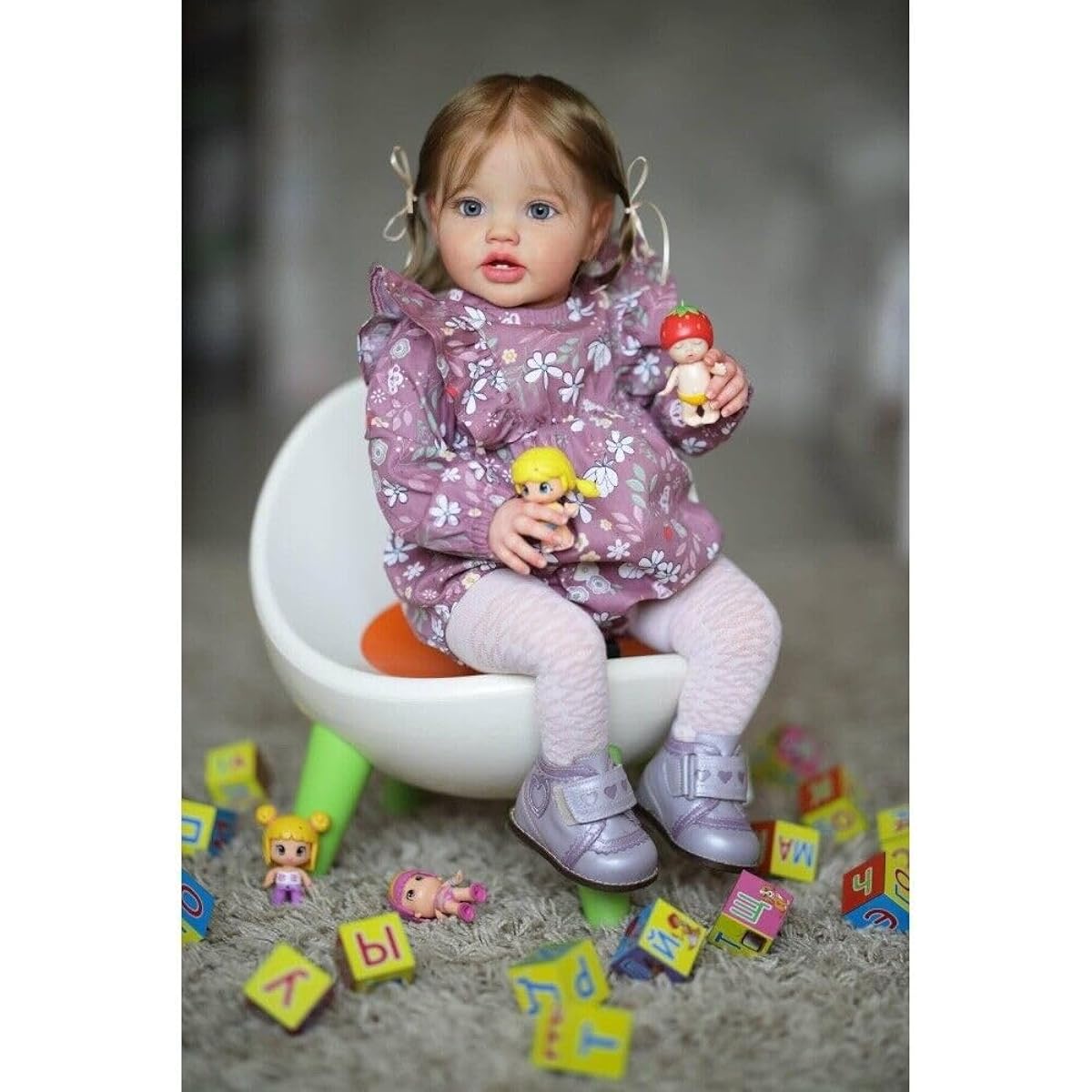 Meeler Reborn Doll 60cm Realistic Baby Doll Toy Playful Little Girl with Blue Eyes Newborn Reborn Silicone Vinyl and Cotton Body Handmade Realistic Looking Toddler Doll Birthday Christmas New Year Gift