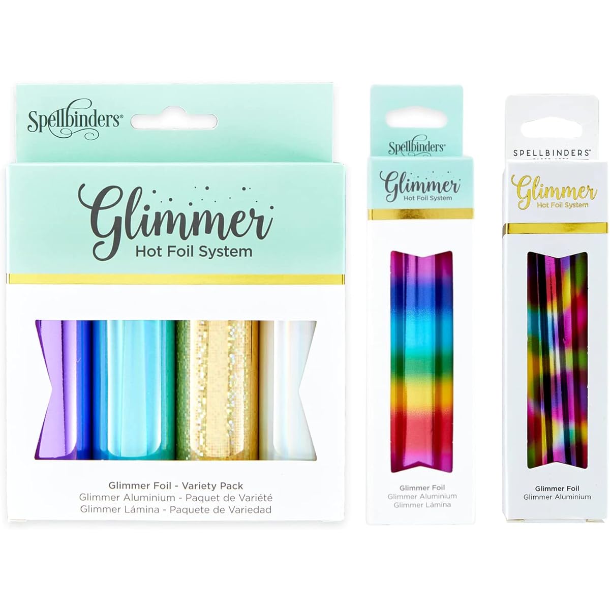 Glimmer Foil - Spellbound Variety, Rainbow Confetti & Mini Rainbow Stripes - 6 Rolls of Hot Foil