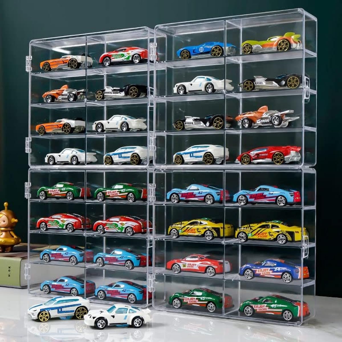 HOT 1/64 Scale Matchbox Wheels Toy Car Display Case Holds 32 Cars Storage Organizer Dustproof Clear Matchbox Toy Car Display Box 6.5 x 7.5 x 1.6 Inch 4pcs