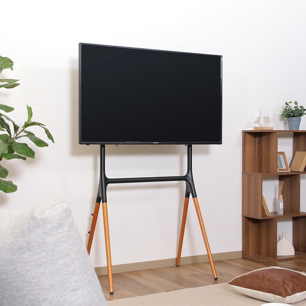 Fuji Boeki TV Stand Width 80 x Depth 50 x Height 138 cm Black Brown Beech Wood 4 Legs Easel Style TV Installation 85985