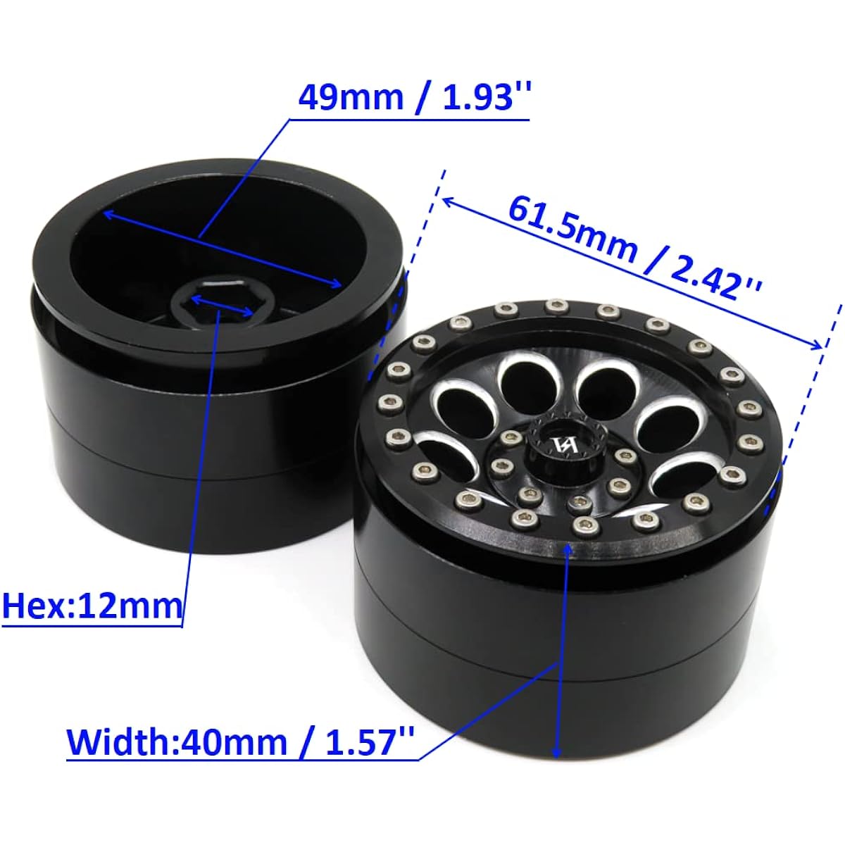 hobbysoul RC Crawler Aluminum 2.2 Beadlock Wheel Rims Hexagon 12mm Black RC Crawler 2.2 Tires Tyres 2pcs