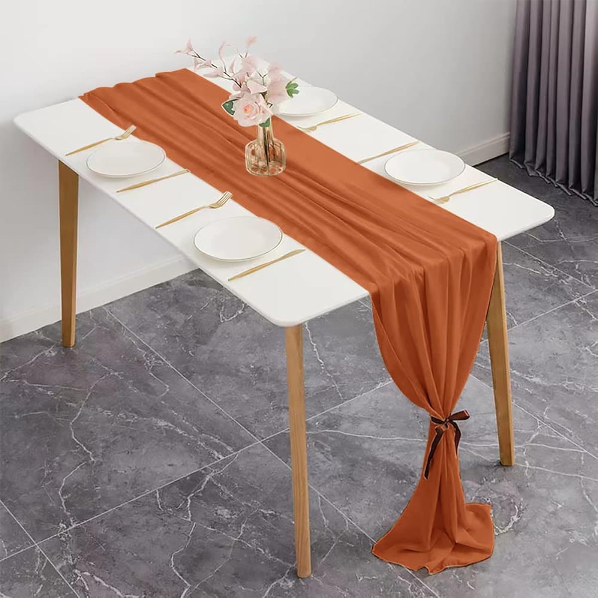 Joanlody 5pcs Terracotta 10ft Chiffon Table Runner 28x120inch Sheer Rustic Wedding Table Runner Overlay for Bridal Party Baby Shower Decorations