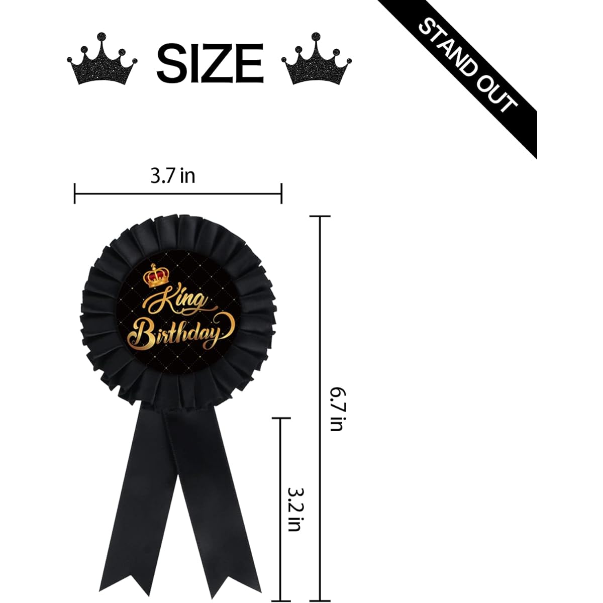 INNORU Satin Fabric King Birthday Tin Badge Pin Boys Men's Birthday Rosette Button Pin Happy Birthday Dad Party Accessories Brooch Pin Kids Adult Party Decoration Black Pack of 1, Satin, Pin