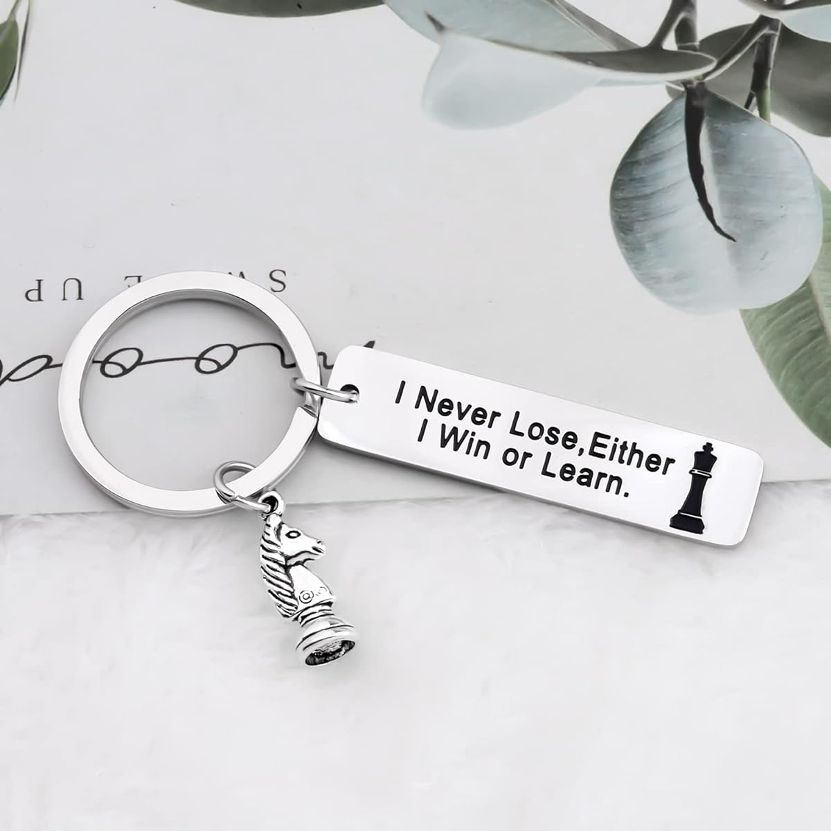 MYOSPARK Chess Enthusiast Keychain Gift I Never Lose I Either I Either I Win Or Learn Keychain Chess Player Chess Master Chess Gift
