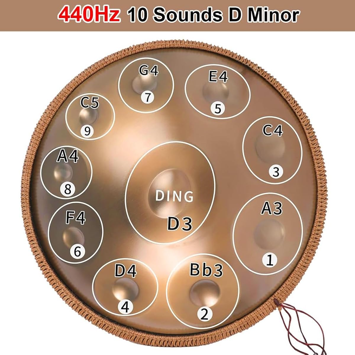 432hz/440hz Handpan Drum Steel Drum D Minor 10 Notes 22 Inch/58cm Handpan Handpan Drum Instrument with Carry Bag Mallets Dust-Free Cloth (Color: Blue, Size: 440Hz)