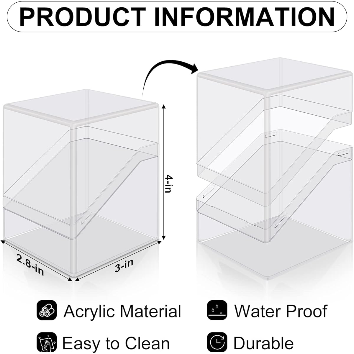 Mlikero Card Deck Case 6 Pack Acrylic Card Box for Trading Cards, Durable Card Storage Box Holds 100+ Sleeved Cards with 6 Dividers, Clear Card Storage Box for MTG Sports Cards