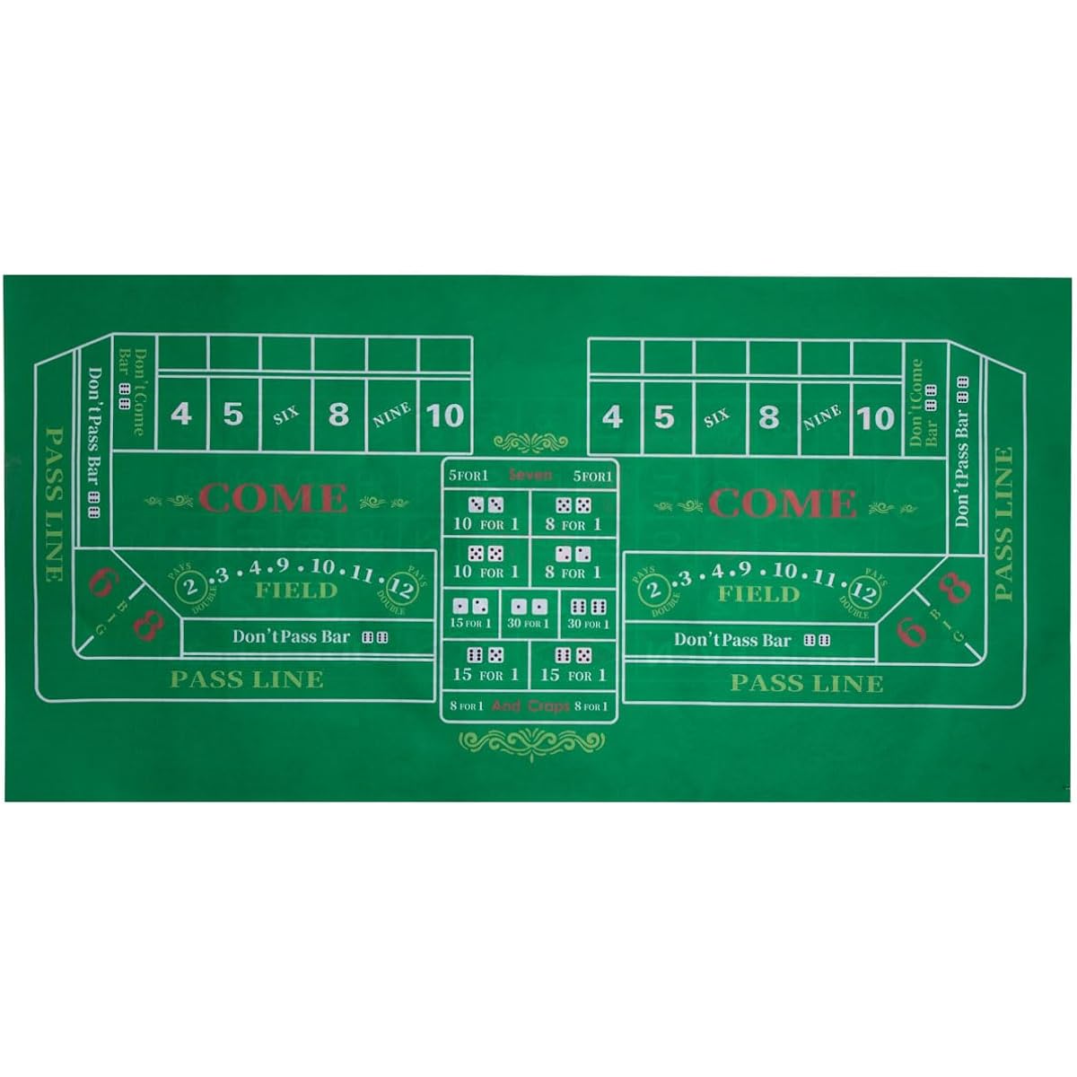 Casino Games 4" A1 Set Dice Roulette Wheel Texas Poker Double Sided Green Felt Game Table Mat 72" x 36"