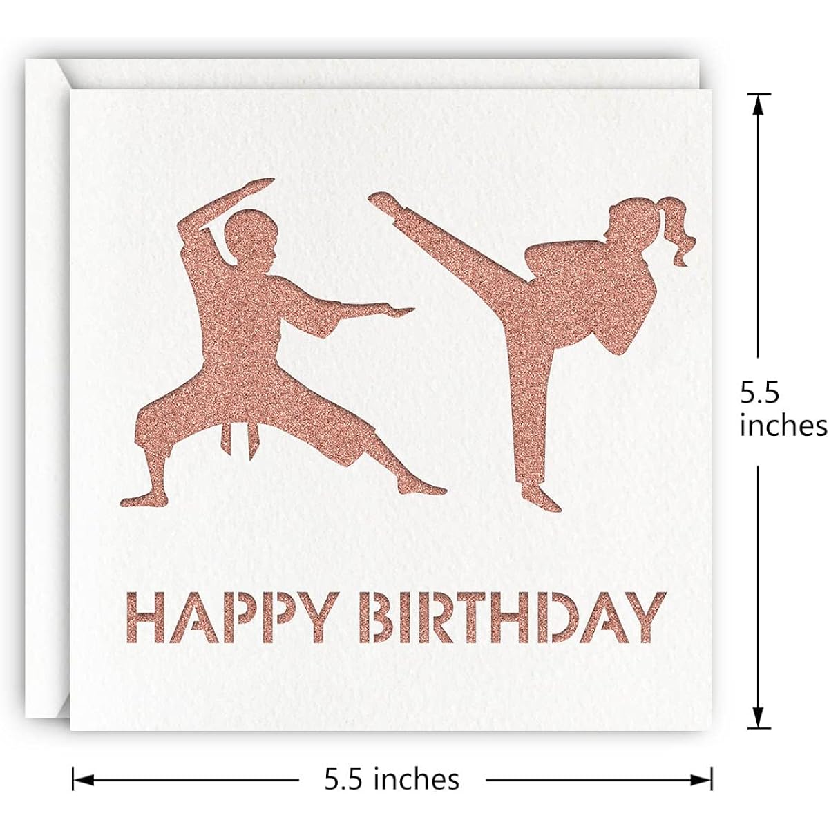 Rose Gold Karate Birthday Card Glitter Laser Cut Taekwondo Martial Arts Greeting Card for Girls