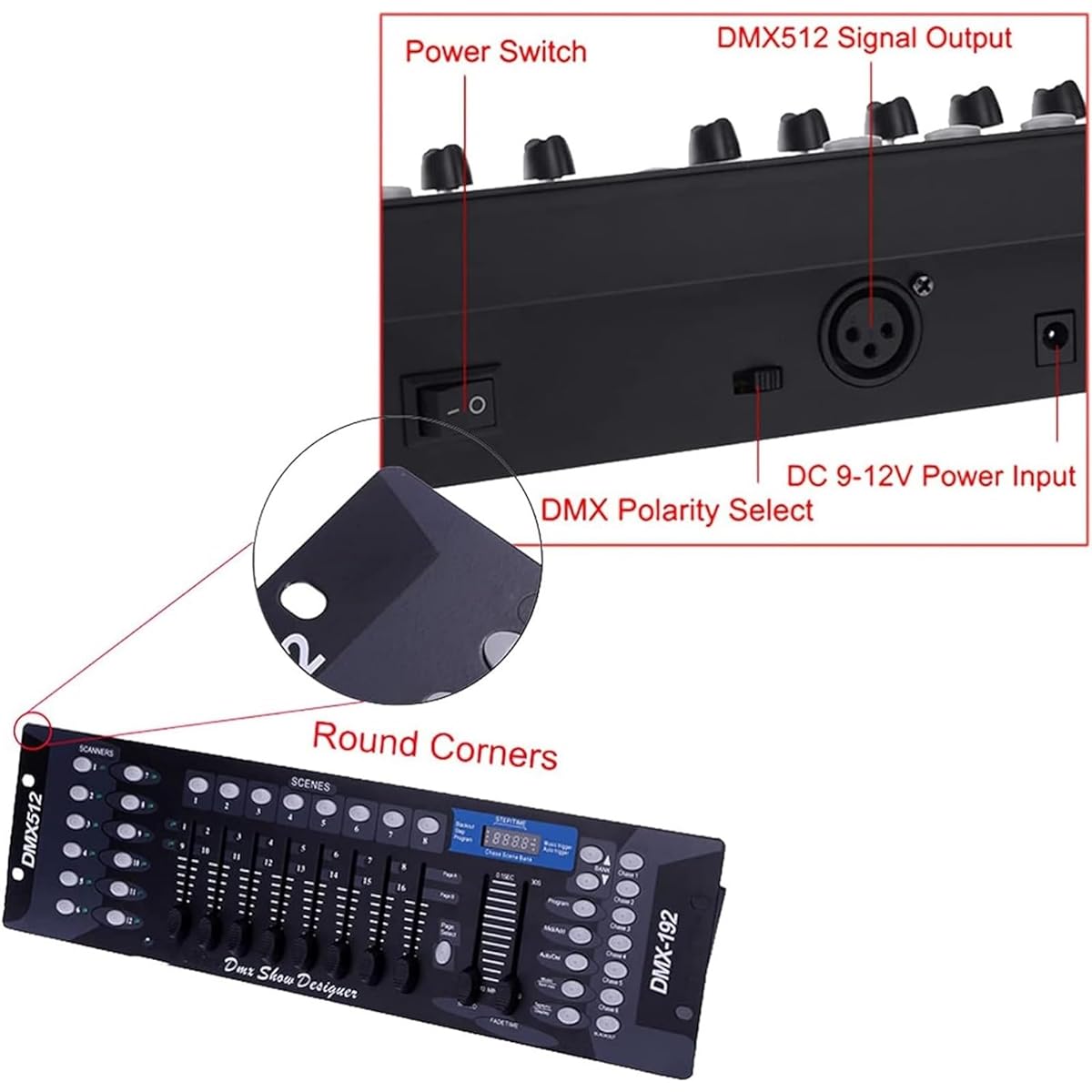 DMX Controller, 192 Channel DMX512 Console Controller for Stage Light Party DJ Disco Operator Equipment, Disco Controller
