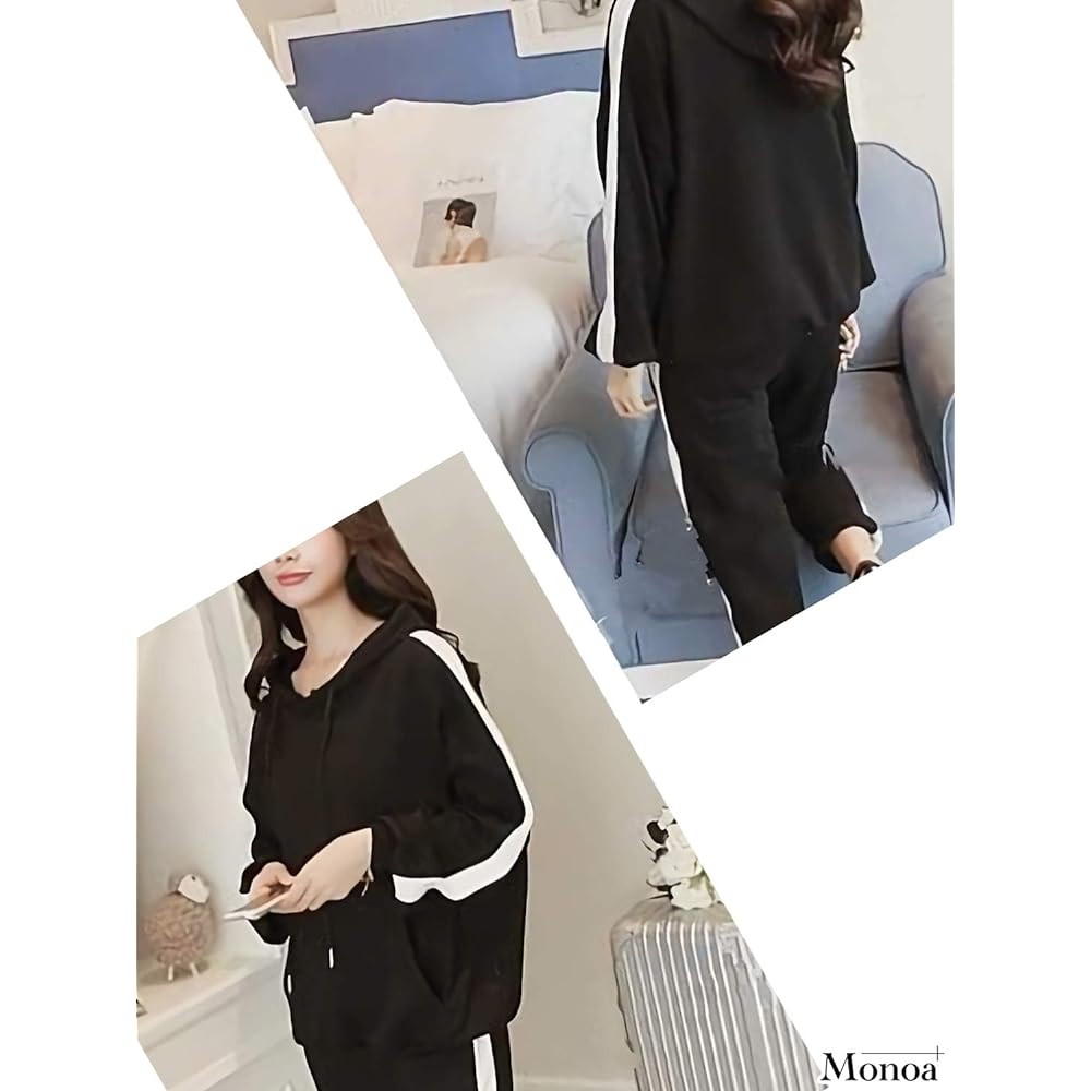 Monoa Jersey Top and Bottom Set, Long Sleeve Sweatshirt, Pullover, Quarter Length, Pants Setup, Women's Fashion